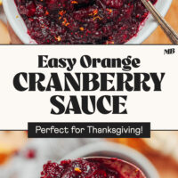 Bowl and spoonful of our easy orange cranberry sauce that's perfect for Thanksgiving