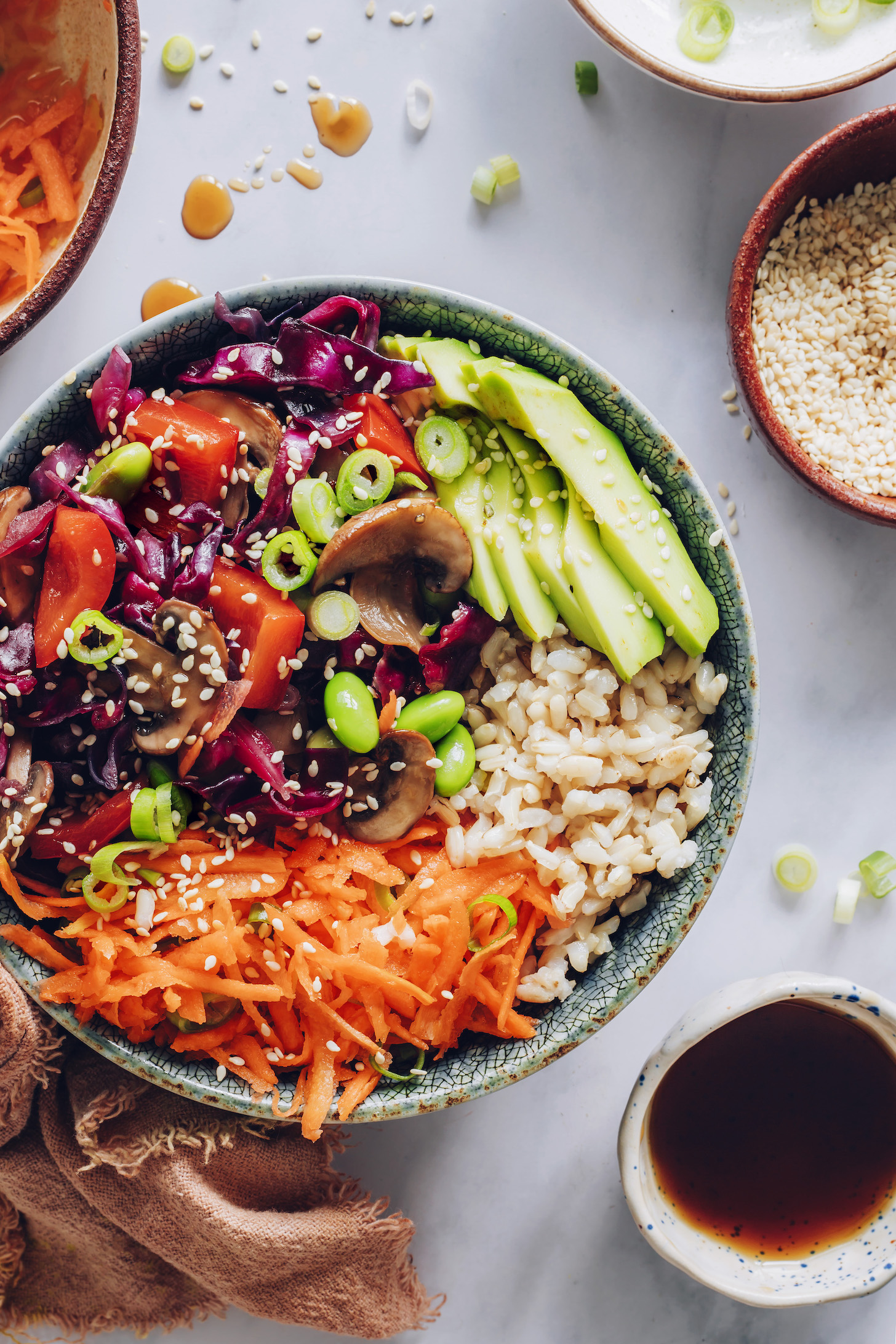 Vegan edamame and brown rice nourish bowl