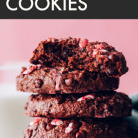 Stack of vegan and gluten-free 1-bowl chocolate peppermint cookies