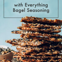 Stack of easy seed crackers with everything bagel seasoning