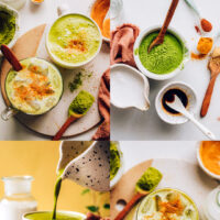 Photos of the process of making our golden matcha latte recipe