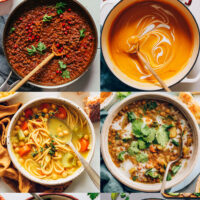 Assortment of soup and stew dishes for winter