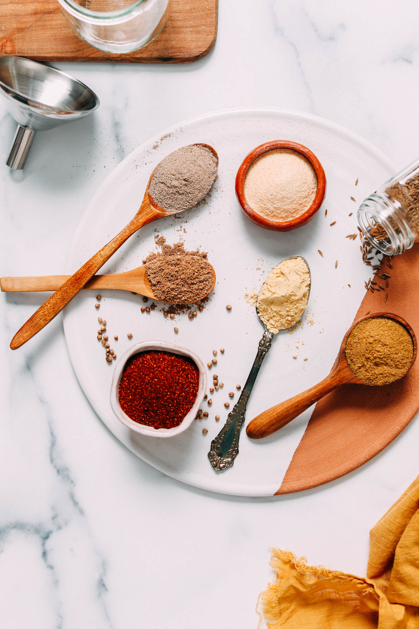 Spoonfuls and bowls of spices