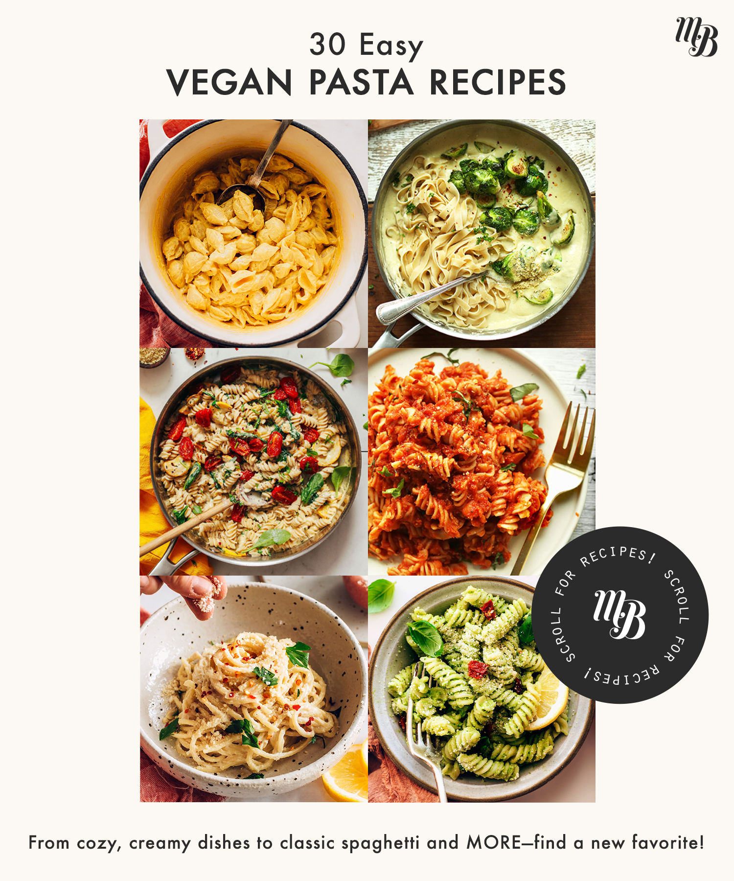 Assortment of vegan pasta recipes