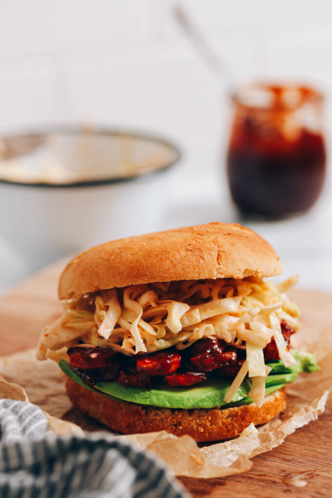 BBQ Tempeh Sandwiches with Sweet & Spicy Slaw