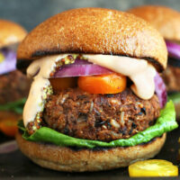 A grillable veggie burger for our collection of vegan grilling and picnic recipes