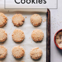 Baking sheet of easy vegan and gluten-free tahini cookies