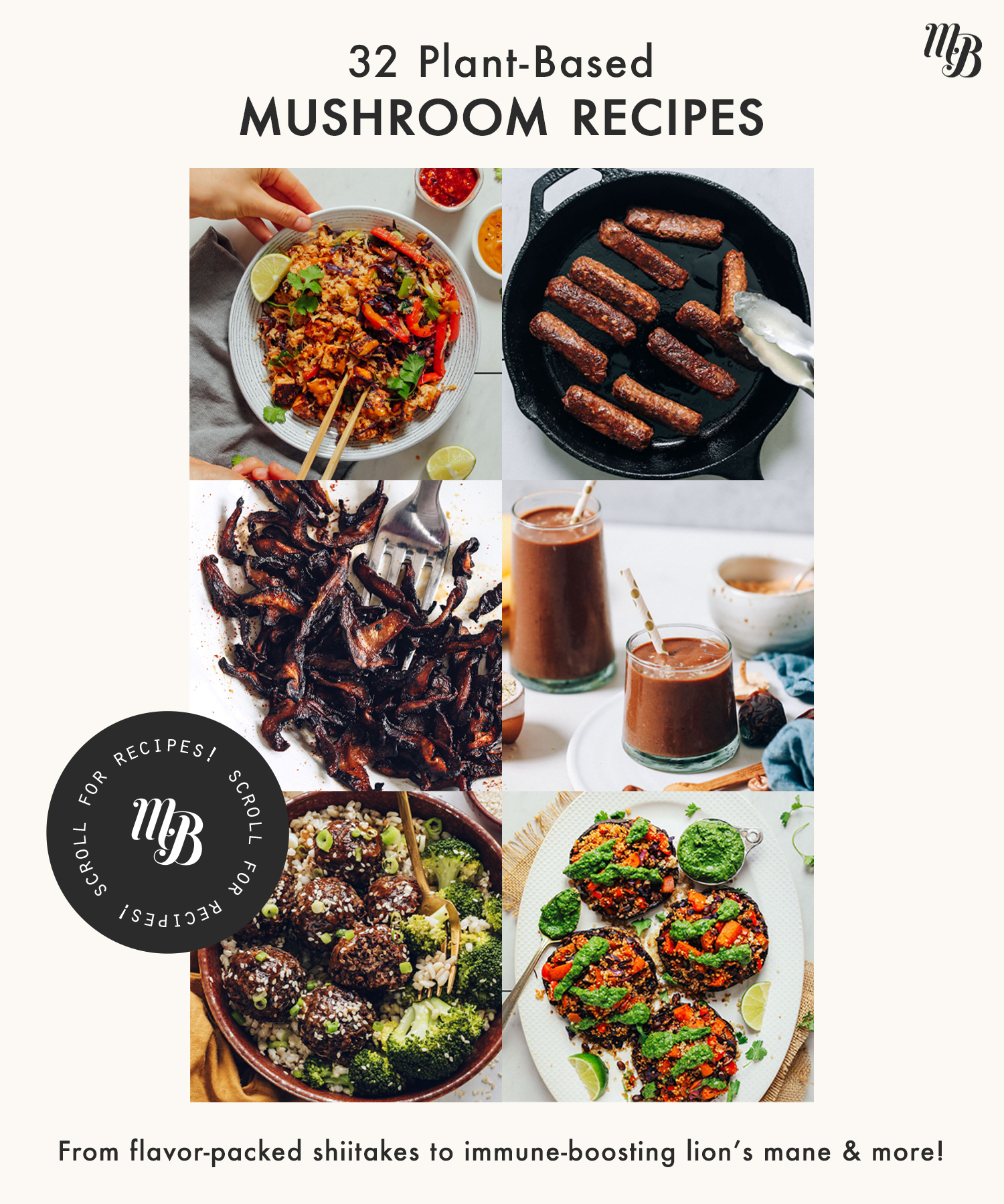 Assortment of vegan mushroom recipes