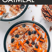 Bowl of vegan and gluten-free instant pot-friendly carrot cake oatmeal