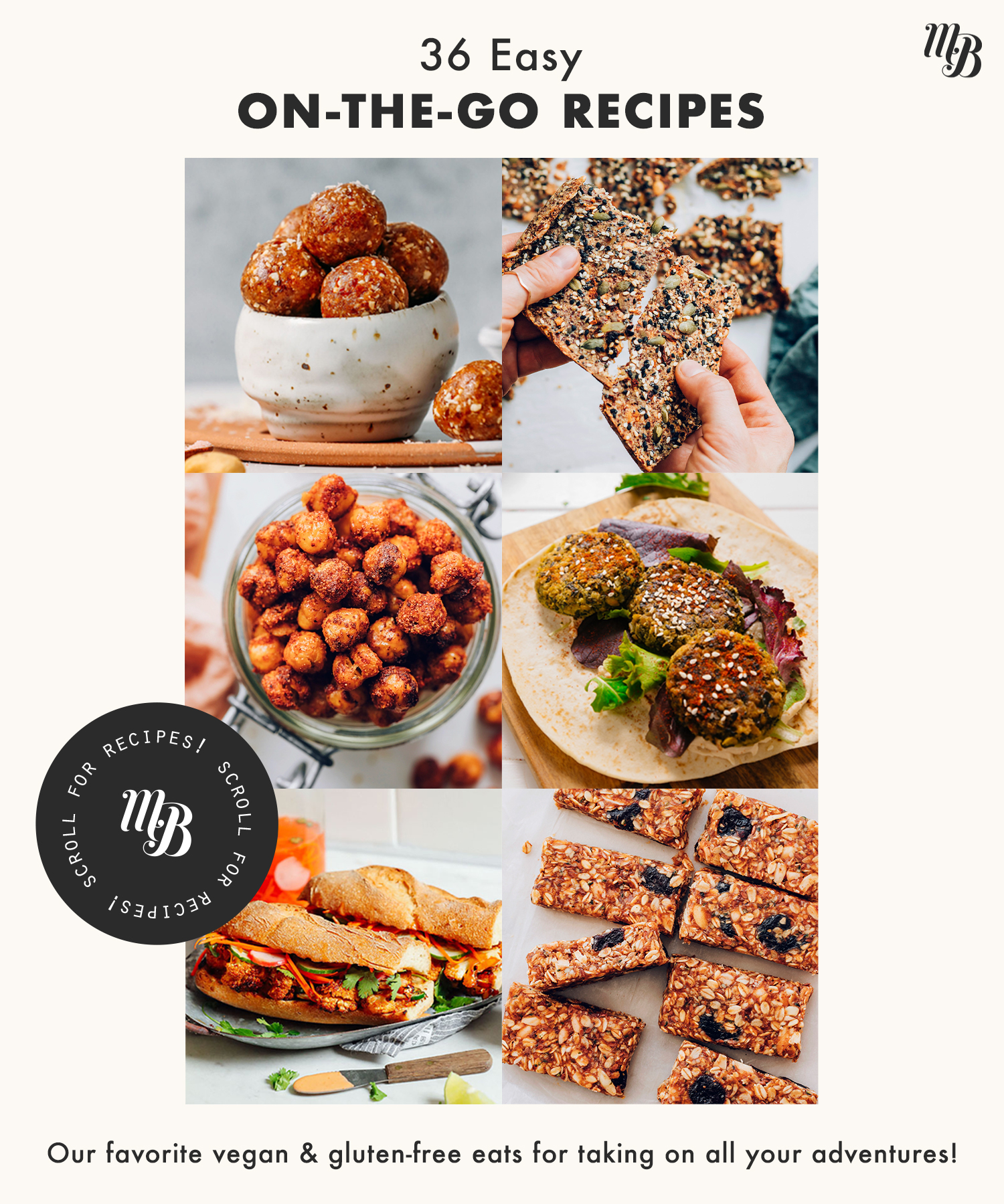 Assortment of vegan and gluten-free recipes for taking on the go