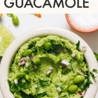 Bowl of the best vegan and gluten-free edamame guacamole