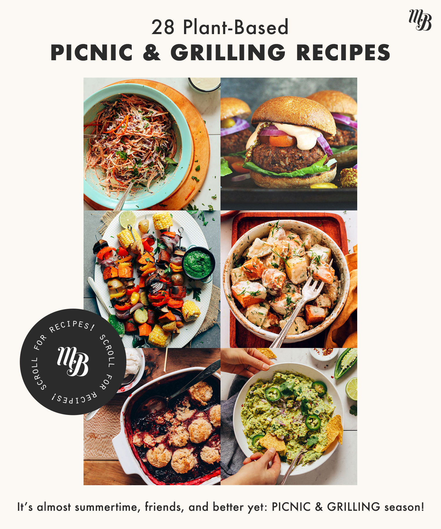 Slaw, vegan burgers, potato salad, cobbler, and other picnic and grilling recipes