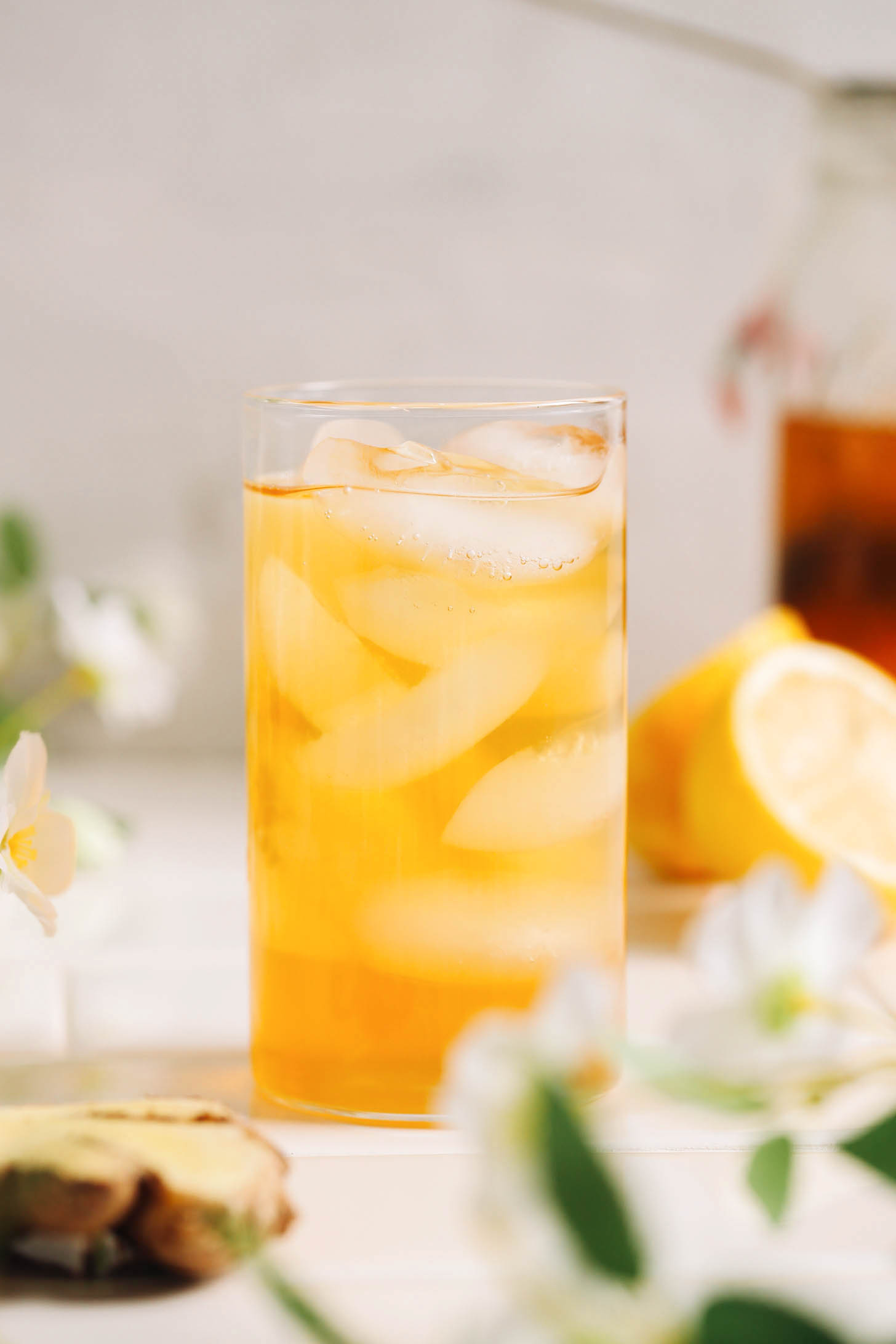 Tall glass of jasmine ginger iced tea