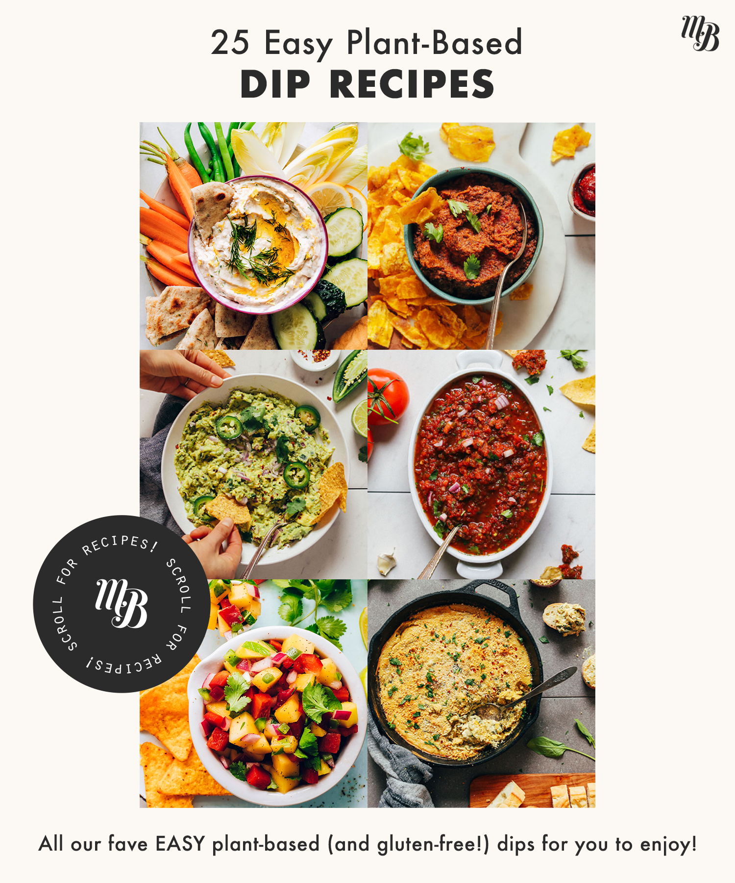 Assortment of vegan dip recipes
