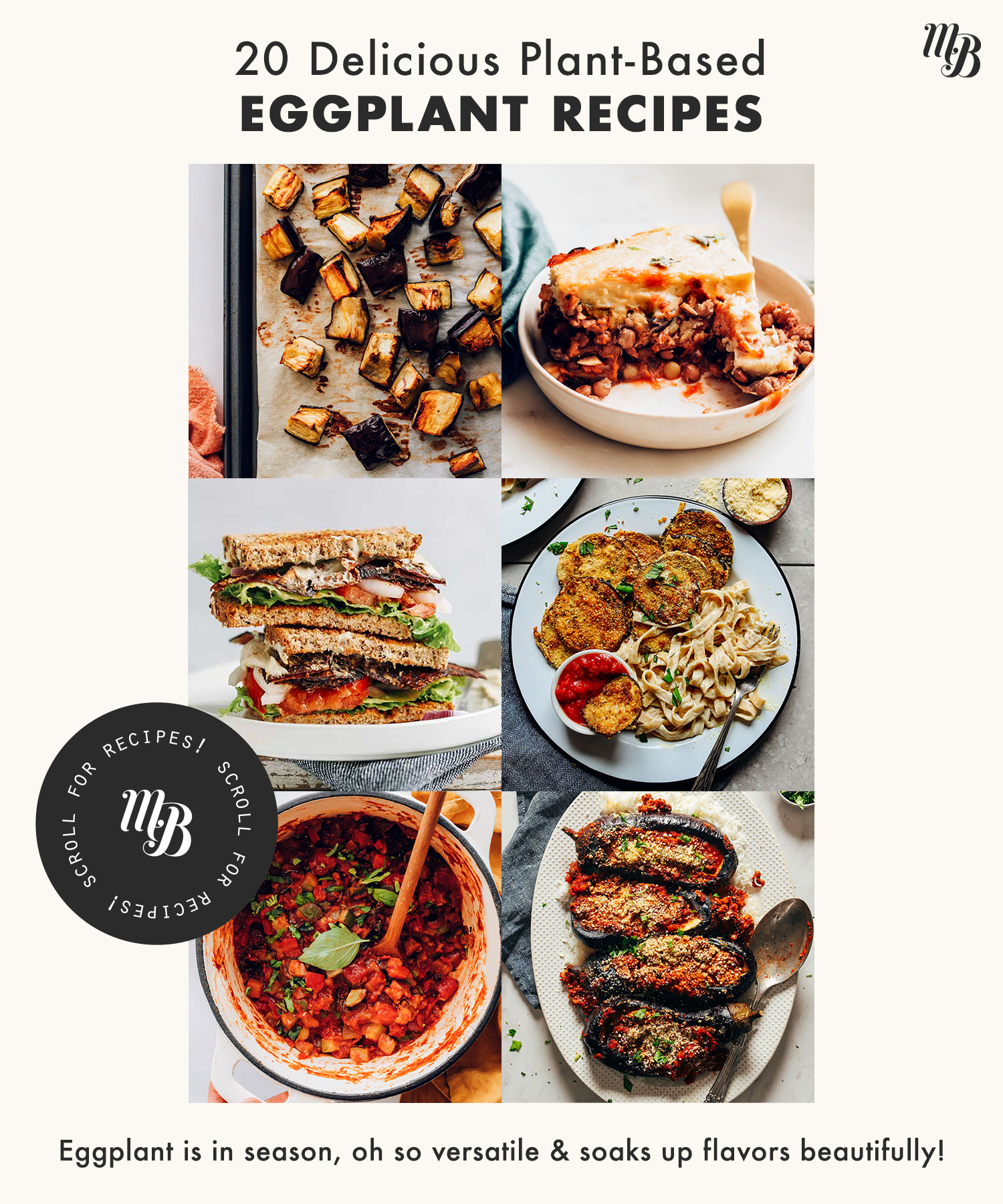 Assortment of vegan eggplant recipes