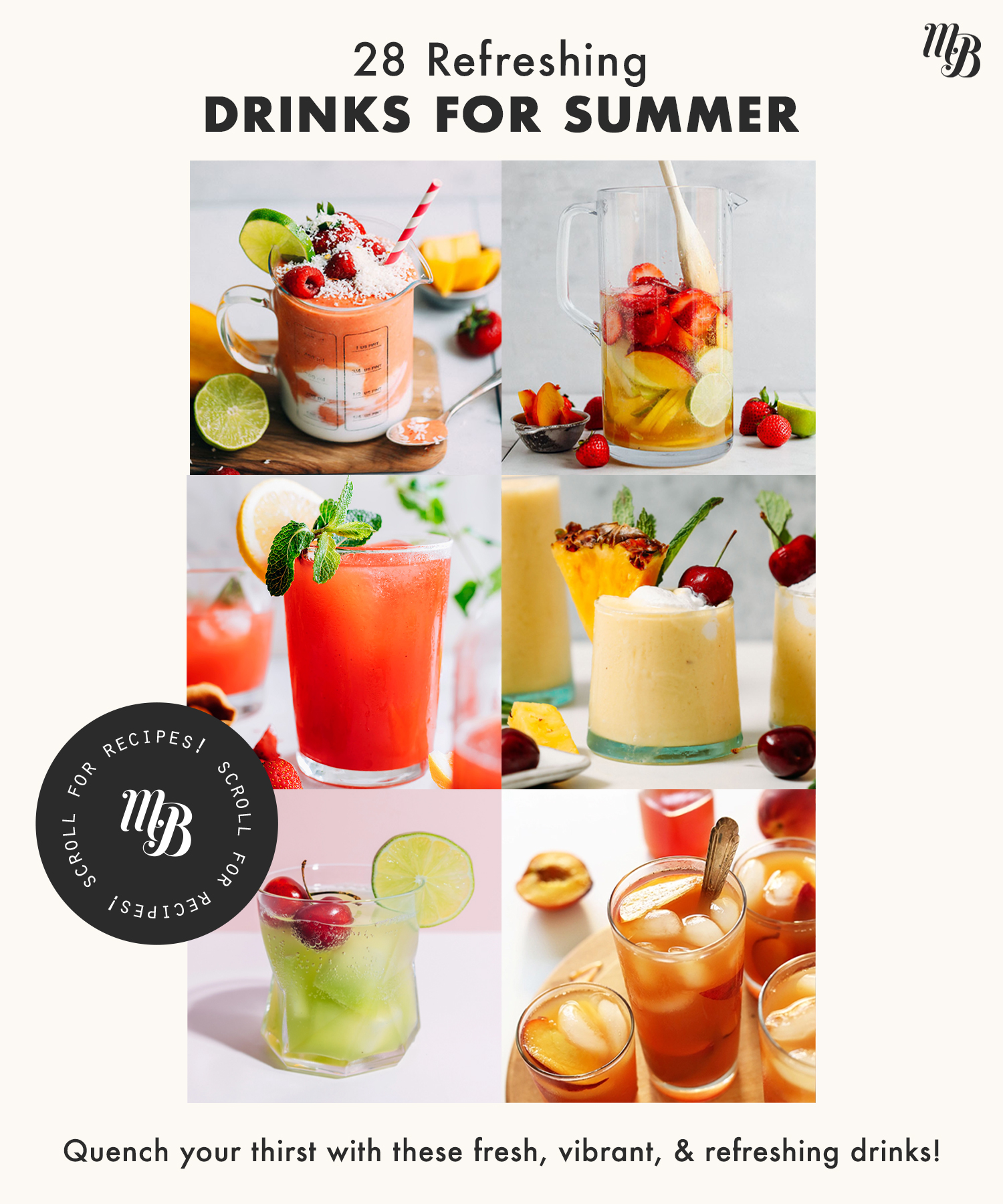 Assortment of refreshing drinks for summer