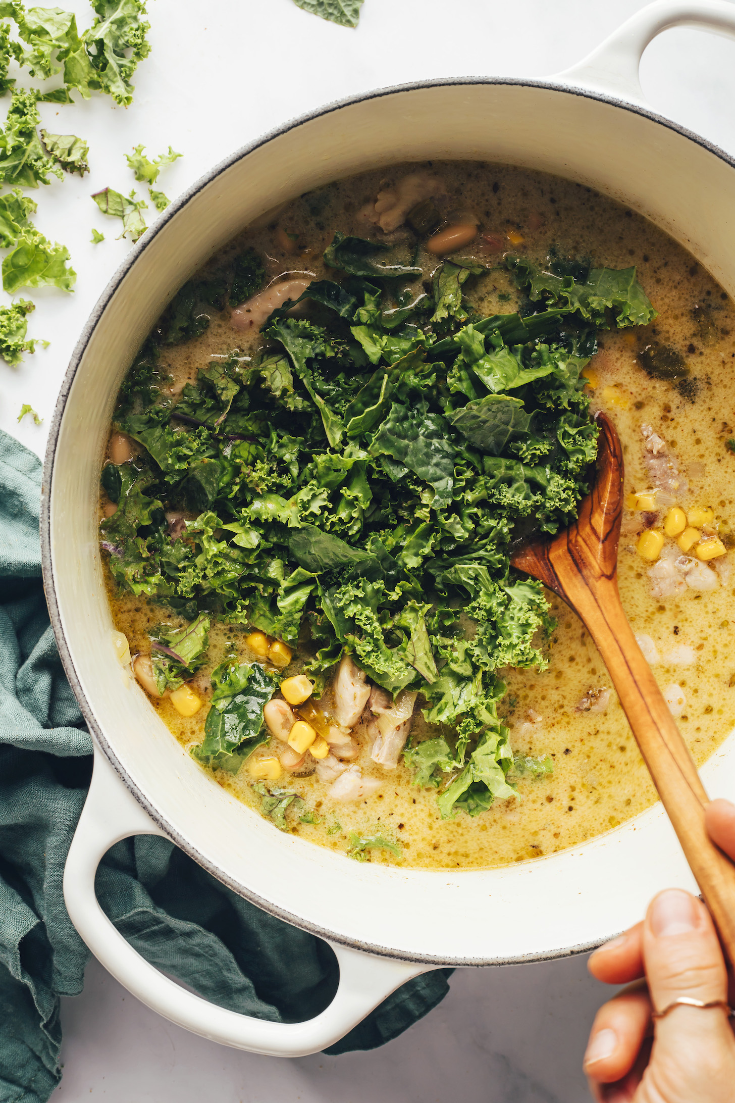 Kale in a pot of soup