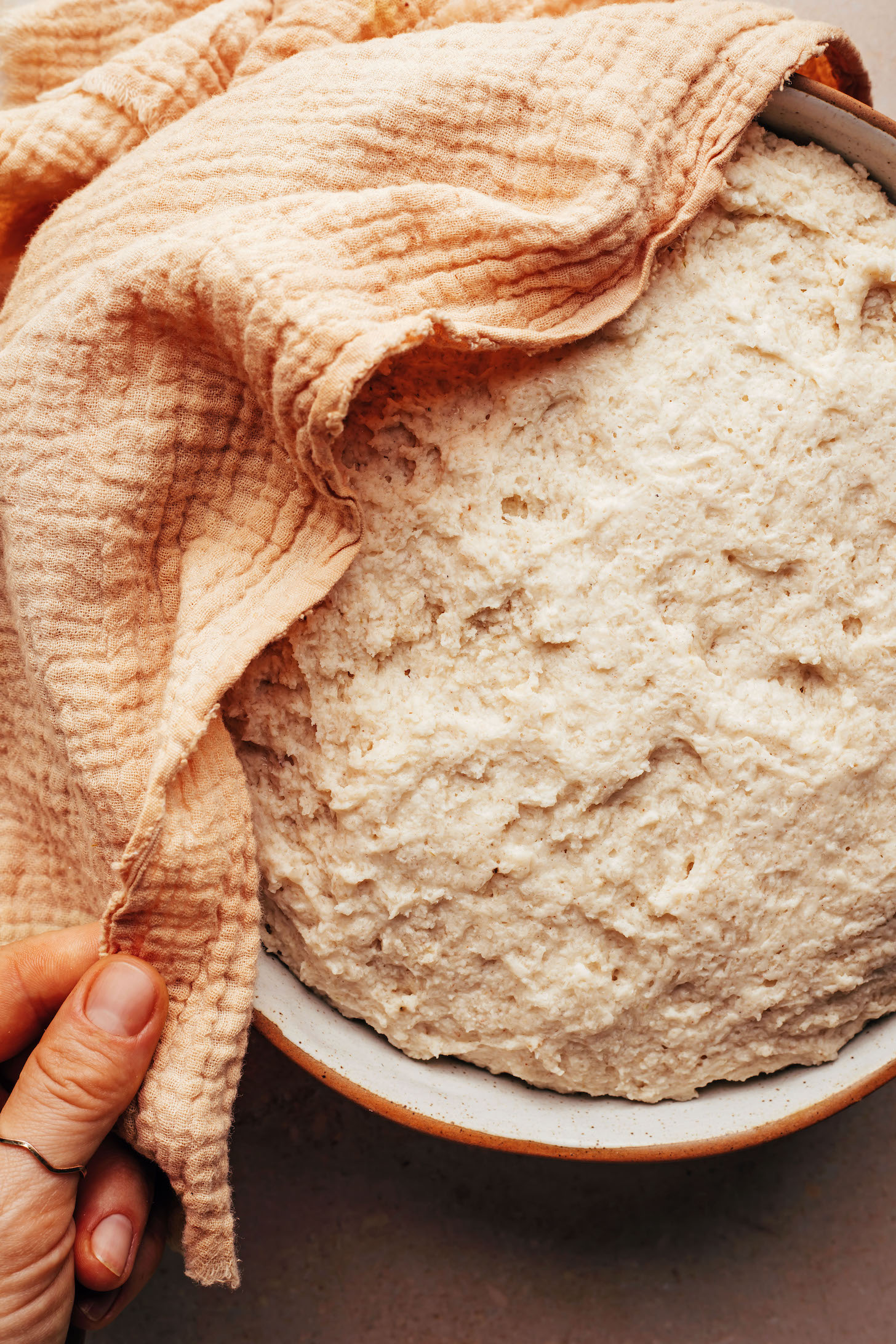 Proofed vegan gluten-free dough for dinner rolls