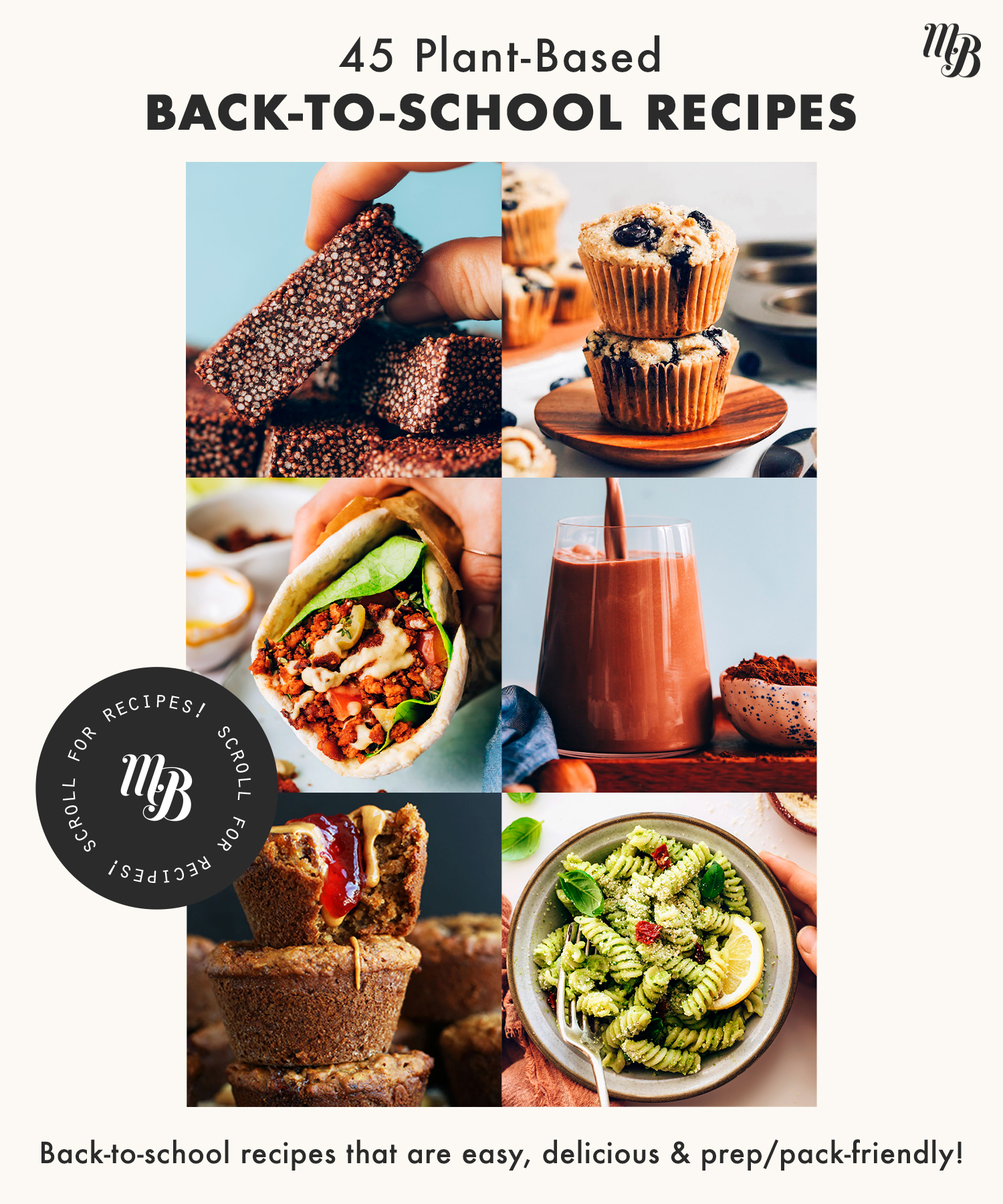 Assortment of vegan recipes for back to school