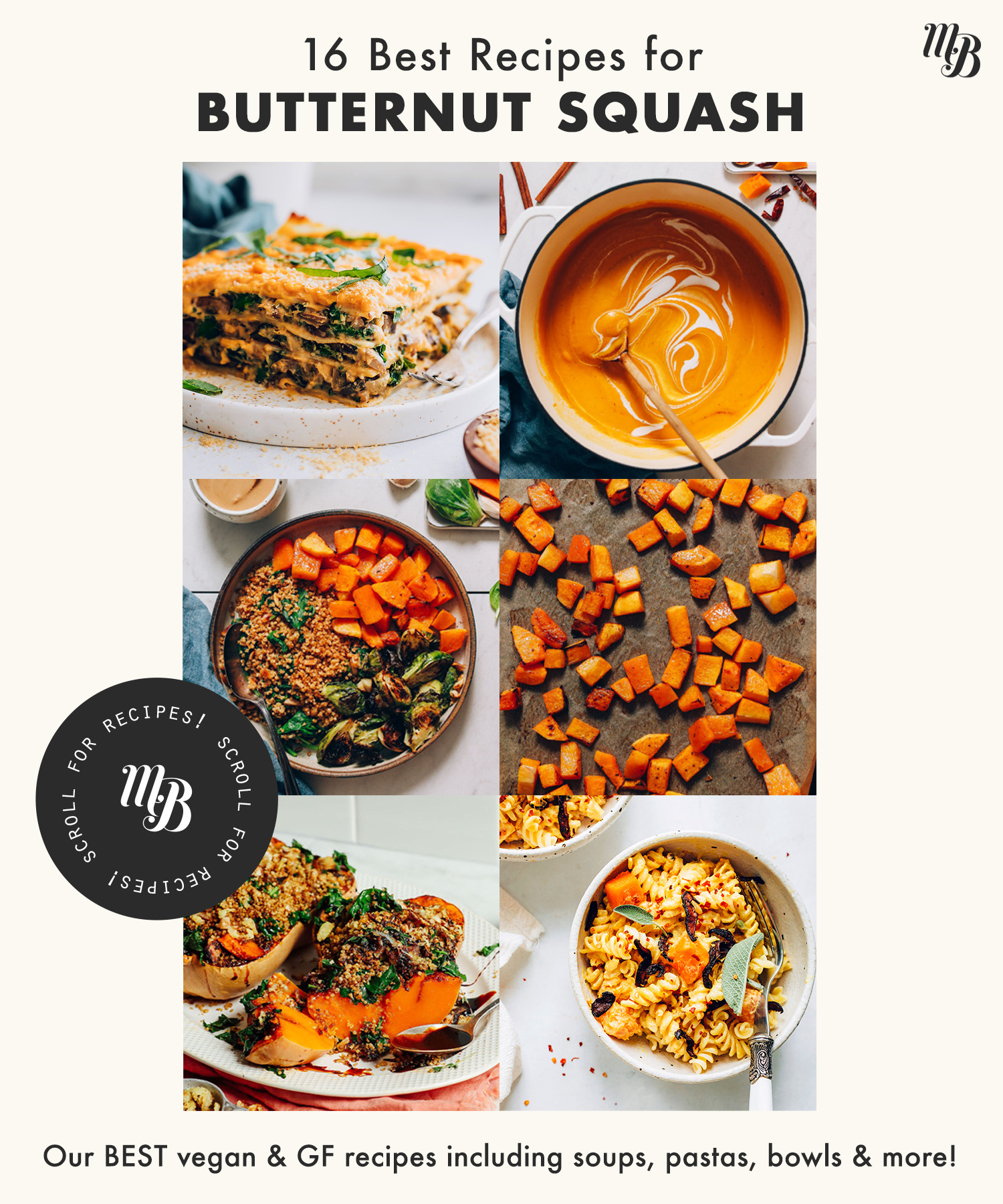 Soup, pasta, lasagna, and other recipes with butternut squash