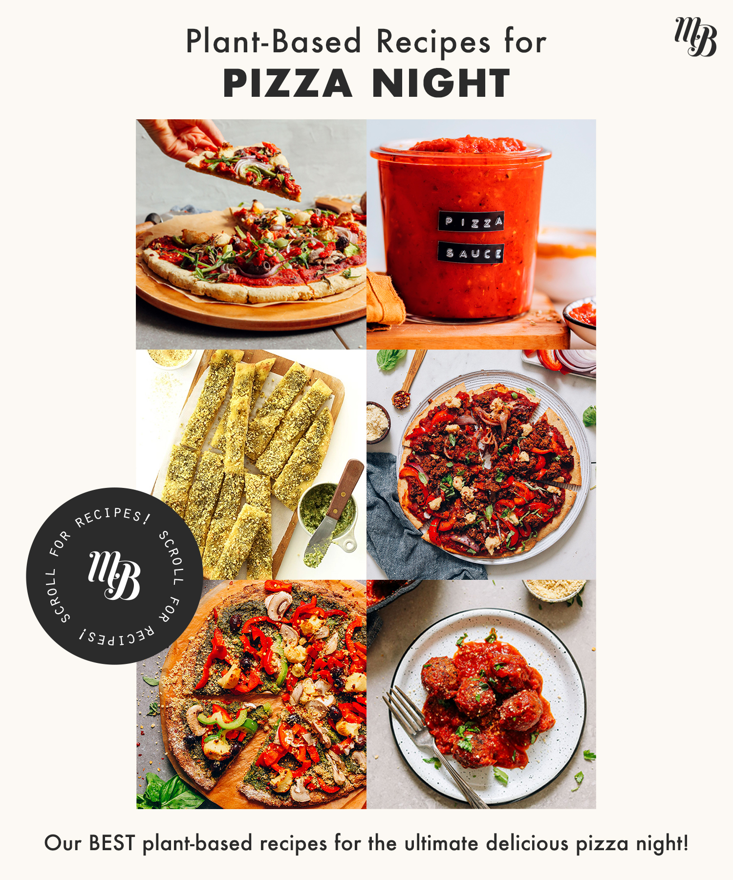 Assortment of plant-based recipes for pizza night