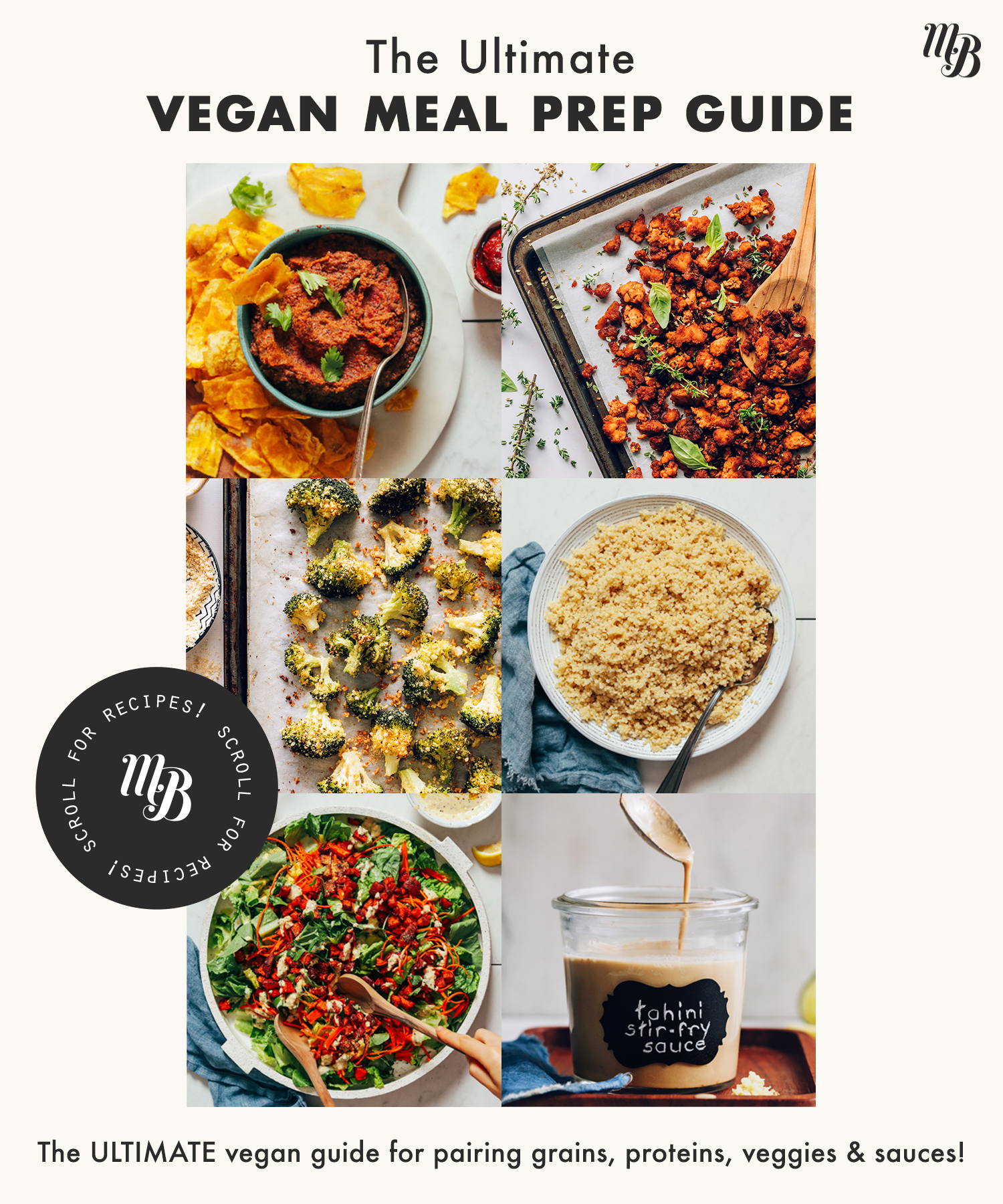 Assortment of recipes included in our vegan meal prep guide