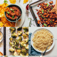 Assortment of recipe photos for our vegan meal prep guide