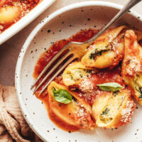 Bowl of vegan and gluten-free stuffed shells