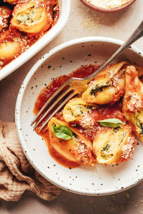 Bowl of vegan and gluten-free stuffed shells