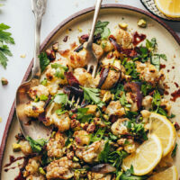Close up shot of our roasted cauliflower salad with Middle Eastern inspiration