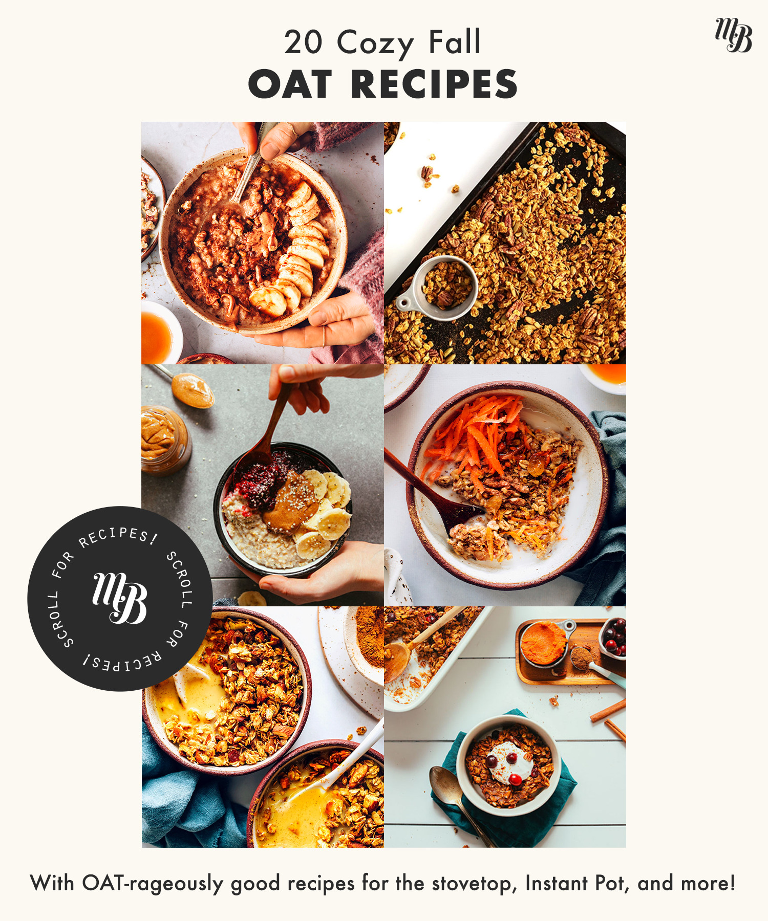 Assortment of photos of cozy oat recipes