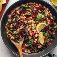 Pan of sautéed beans and greens
