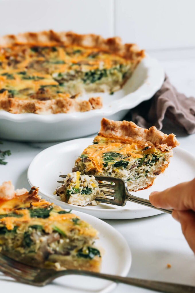 View of Gluten-Free Quiche with Leeks & Mushrooms - Minimalist Baker
