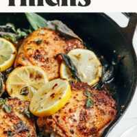 Pan of lemon herb chicken thighs