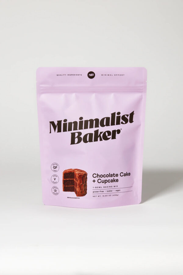 Bag of Minimalist Baker vegan and gluten-free chocolate cake + cupcake baking mix