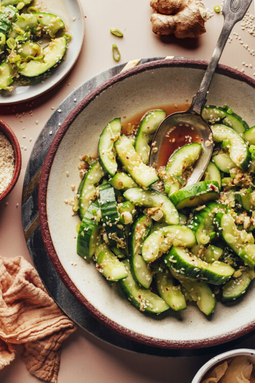 Bowl of our Asian-inspired smashed cucumber salad recipe