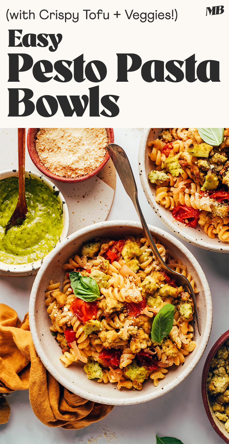 Image of easy pesto pasta bowls