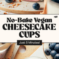 Side and top views of jars of our no-bake vegan cheesecake cups