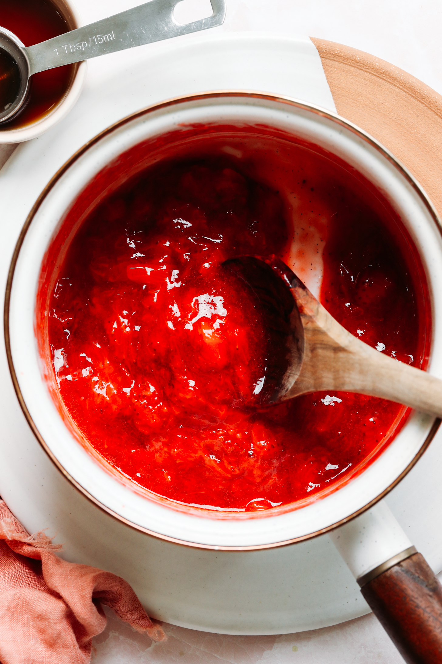 Saucepan of strawberry compote