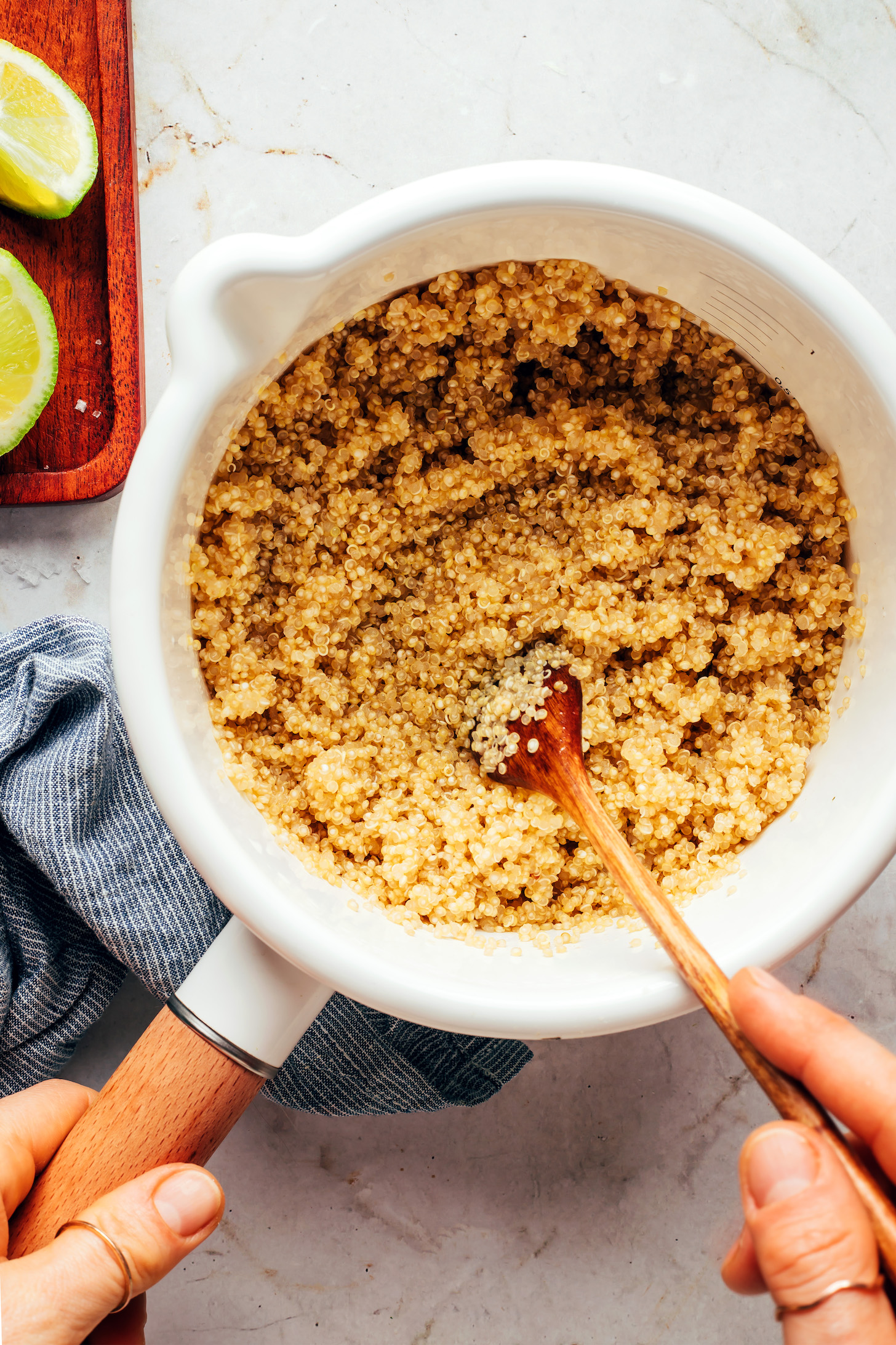 Saucepan of freshly cooked quinoa
