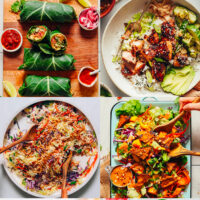 Assortment of simple summer dinner ideas including salads, wraps, and sandwiches