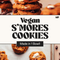 Overhead and side view of vegan s'mores cookies