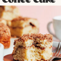 Slice of gluten-free dairy-free cinnamon swirl coffee cake on a plate