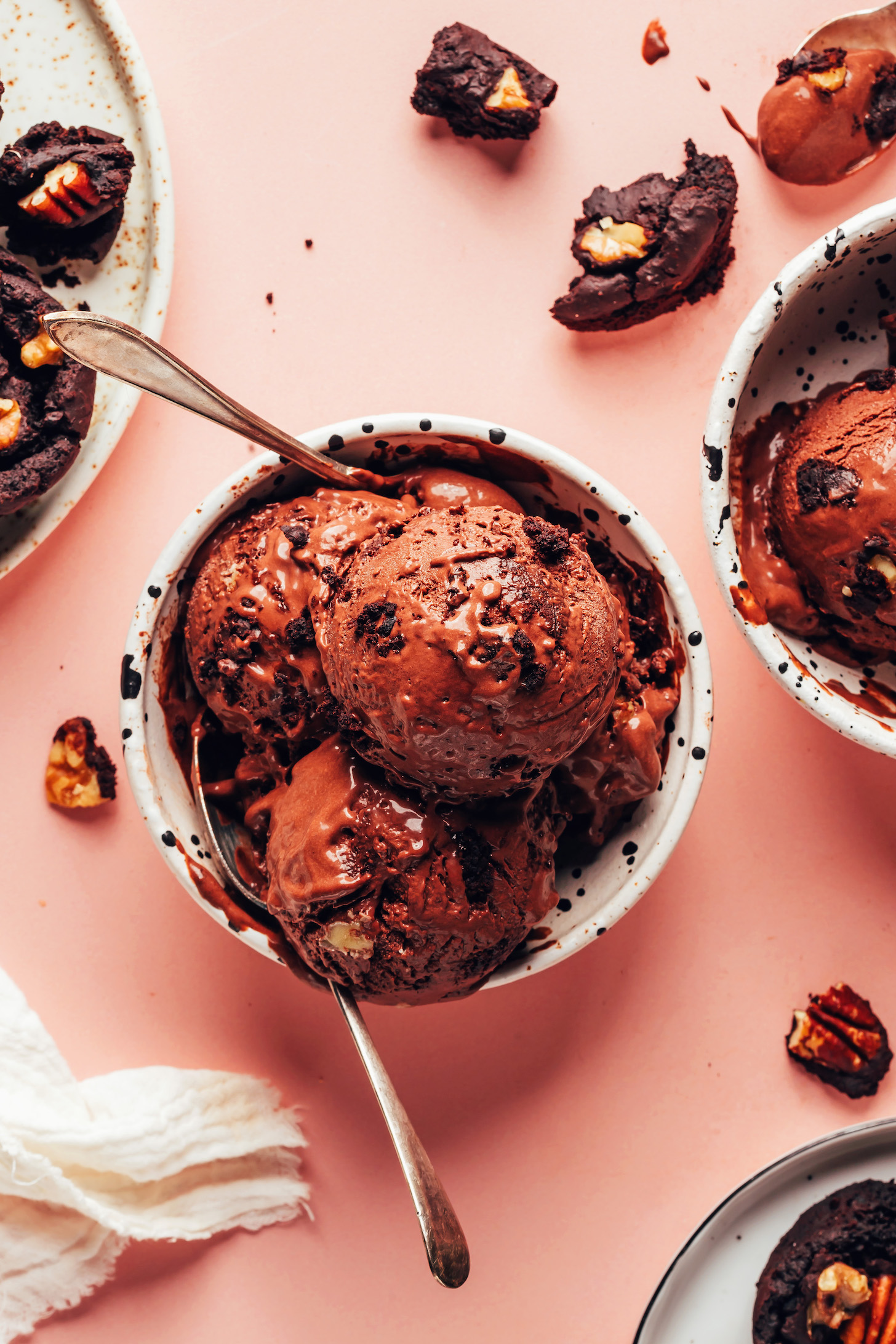 Bowl of incredible homemade vegan chocolate brownie ice cream