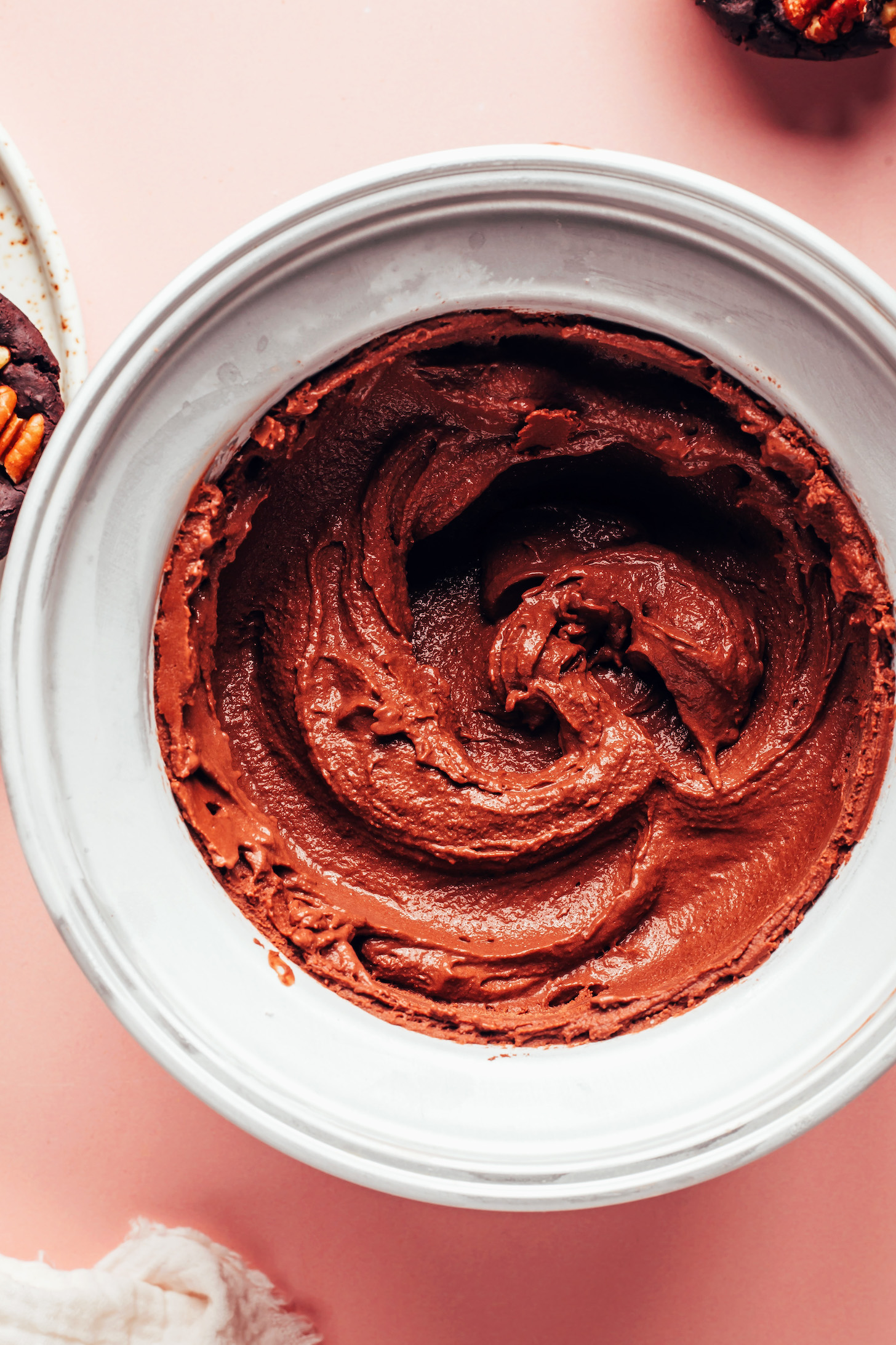 Thick and creamy dairy-free chocolate ice cream in an ice cream maker