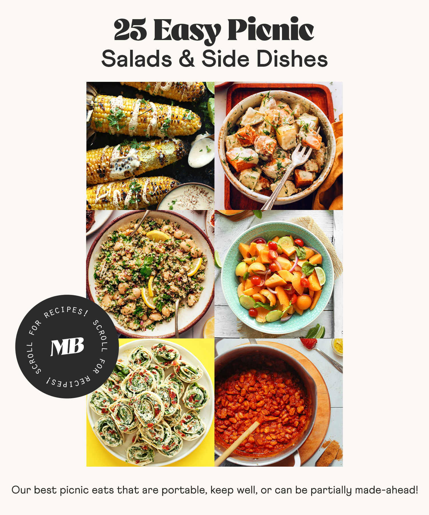 Salads, grilled corn, beans, and other easy picnic salads and side dishes