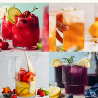 Assortment of refreshing drinks for summer including juices, mocktails, and more