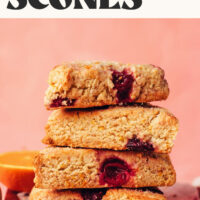 Stack of our easy 1-bowl vegan gluten-free cranberry orange scones