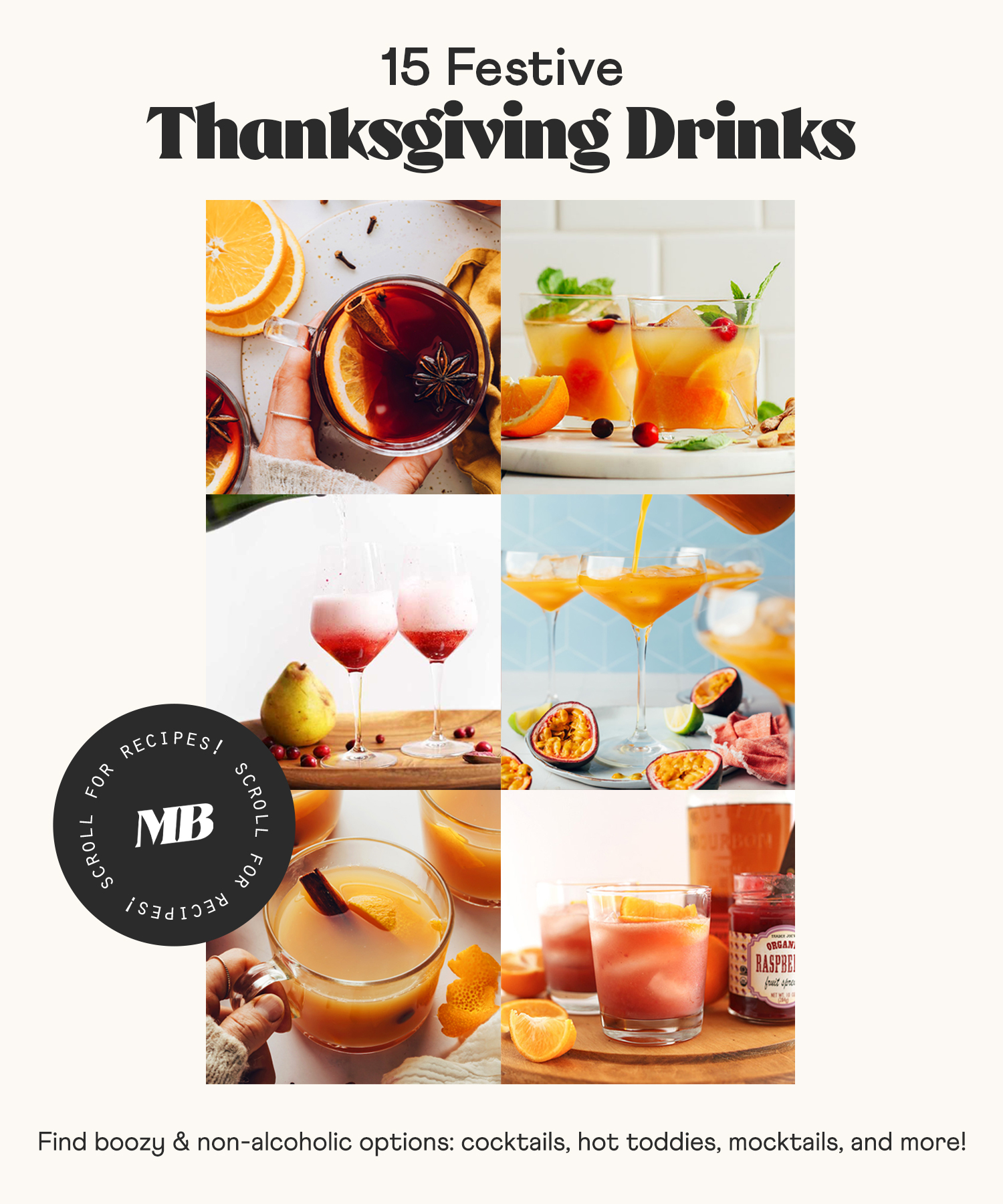 Photos of non-alcoholic mulled wine, cocktails, apple cider, and more festive Thanksgiving drinks