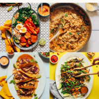 Photos of gado gado, risotto, tacos, stir-fry, curry, and soup for our round-up of 22 easy gluten-free dinner recipes